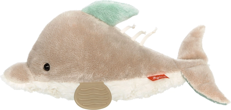 Sigikid Entwicklungs-Spielzeug Delfin 35 cm mit Knisterfolie, Rassel und Beißring