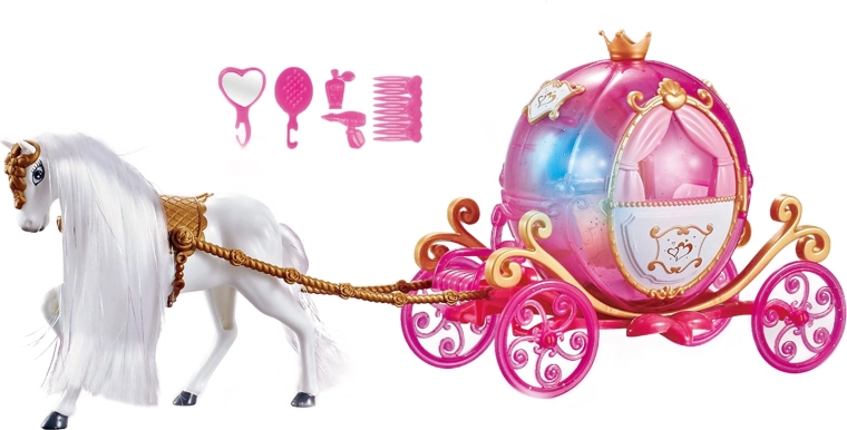 Pferd und rosa Kutsche mit Musik und Licht