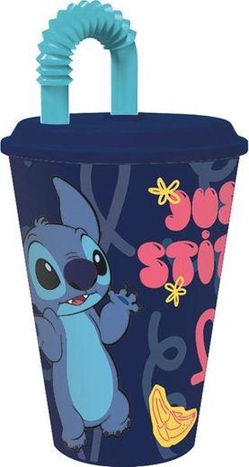 Plastbecher mit Trinkhalm STITCH 430 ml