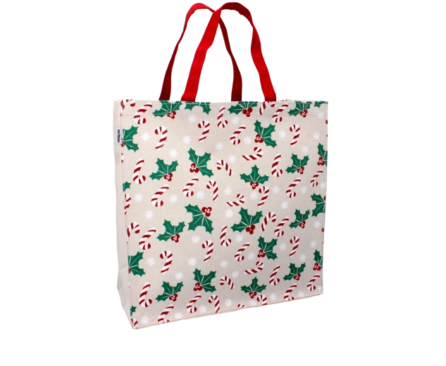 Baumwoll-Weihnachtstasche mit Stechpalmenmotiv 35 × 35 × 10 cm
