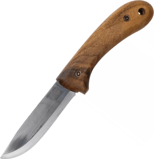 Bushcraft-Messer aus Kohlenstoffstahl mit Griff aus Nussbaumholz und Lederscheide
