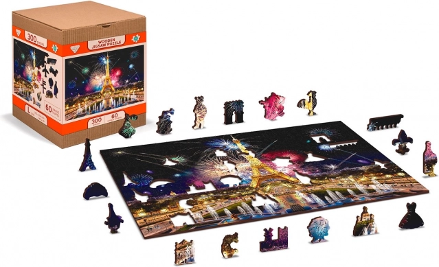Holz-Doppelseitiges Puzzle Nacht-Paris 2-in-1, 300 Teile