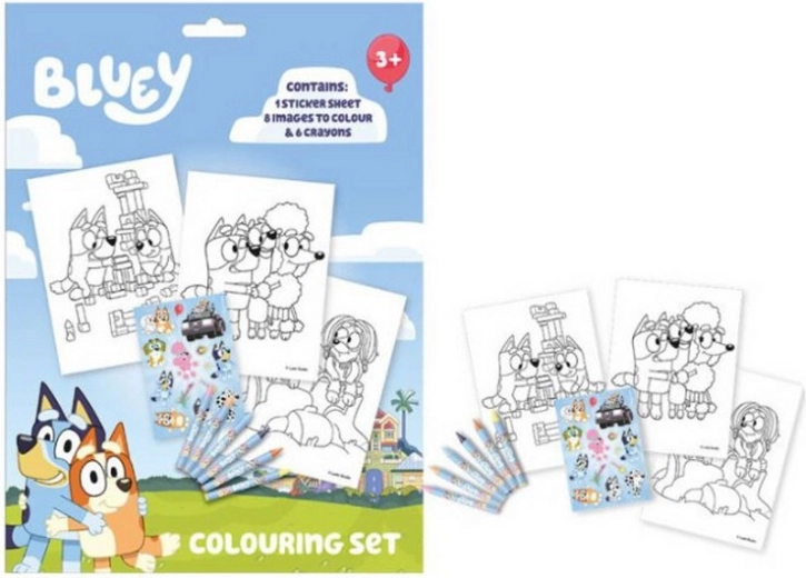 Kreativ-Set BLUEY Malvorlagen mit Buntstiften und Aufklebern