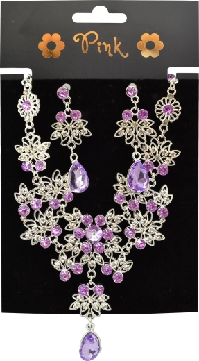 Rosa Set aus Halskette und Ohrringen Royal Glamour