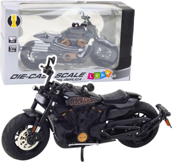 Metallmodell Chopper-Motorrad 1:12, schwarz mit goldenen Elementen mit Licht und Sound