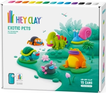 Hey Clay Knetmasse – exotische Tiere, Set mit 15 Bechern