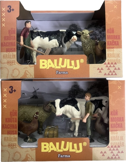 BALULU Spielset Kuh und Bauernhoftiere mit Bauer – 1 Stück