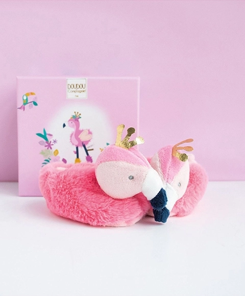 Geschenkset Baby-Schühchen Flamingo 0–6 Monate