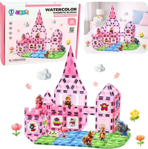 Magnetisches Konstruktionsset Prinzessinnenschloss, Aquarellkarten, 80 Teile