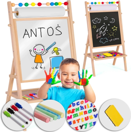 Drehbare magnetische und Kreidetafel für Kinder mit Papierrolle RICOKIDS