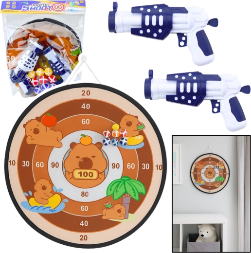 Kinderspiel Kapybara-Zielscheibe mit Pistolen und Klettbällen 73,5 cm