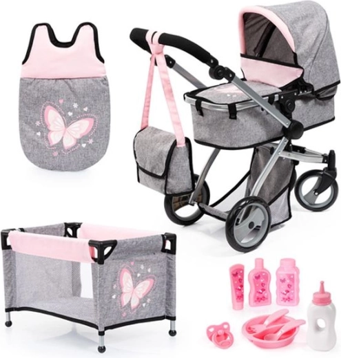 Bayer Mega-Set – Puppenwagen mit Bettchen/Laufgitter und Schlafzubehör