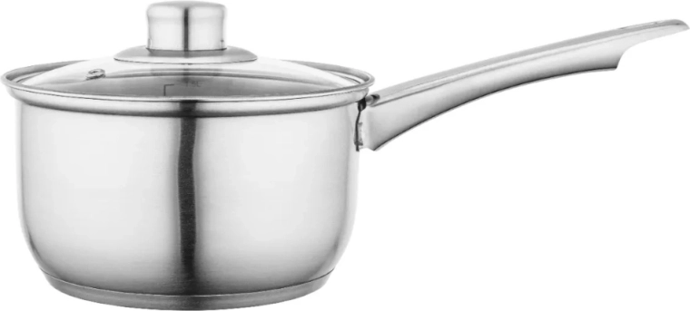 Fabio Edelstahl-Stieltopf mit Glasdeckel 1,9 l 16 cm