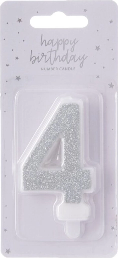 Tortenkerze Zahl 4 silber metallic 7 cm