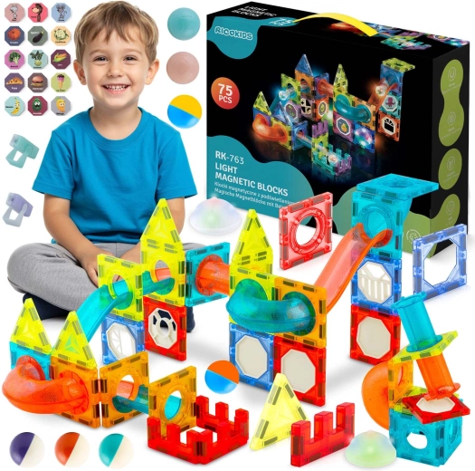 Ricokids magnetisches leuchtendes Bau-Set – Kugelbahn XL (70+ Teile)