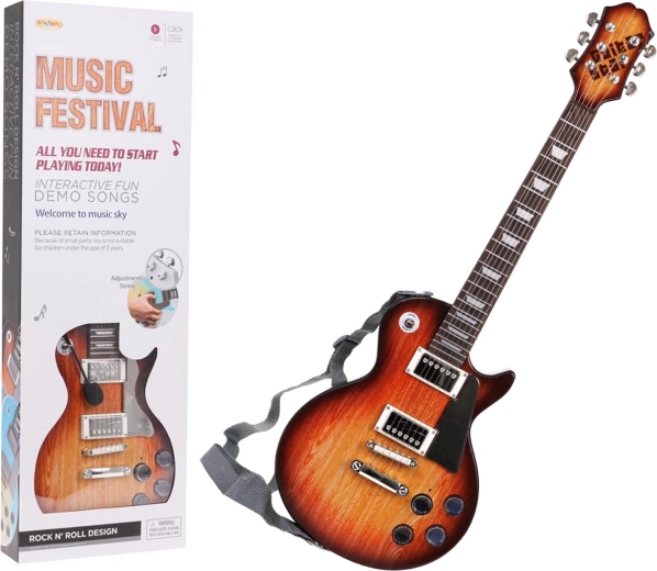 Elektrische Kinder-Gitarre mit Kopfhörern und Mikrofon – Braun