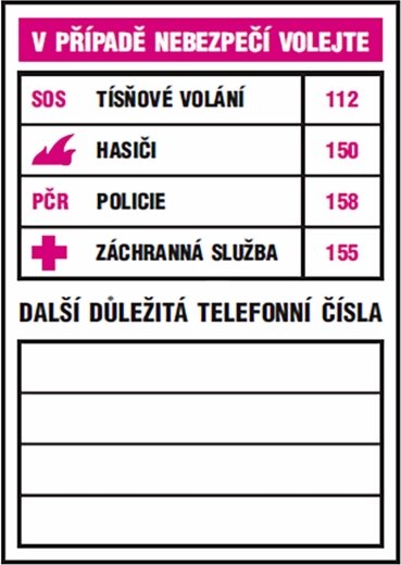Selbstklebende Tafel – wichtige Telefonnummern 74 × 105 mm