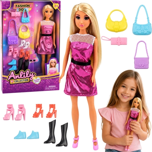 Anlily-Puppe im rosa Kleid mit Handtaschen- und Schuhset