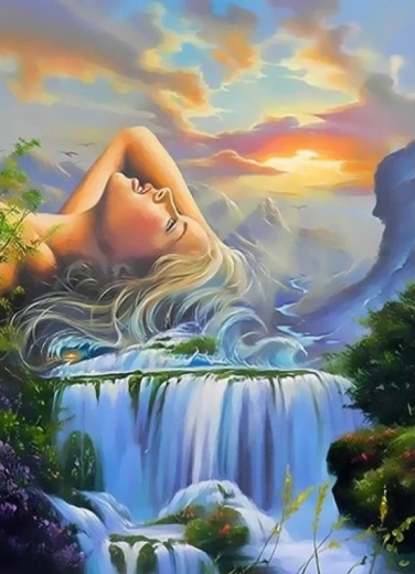Diamantmalerei – Mädchen und Wasserfall 30 × 40 cm