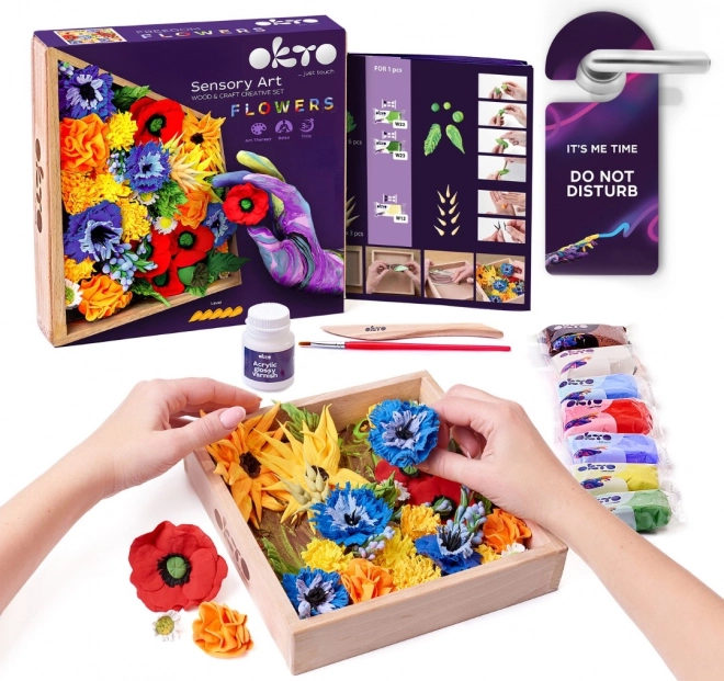 Kunststoff-Modellierset DIY Blumen mit Holzrahmen 21x21 cm