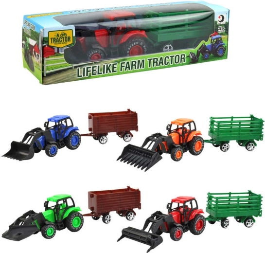 Bauerntraktor mit Frontlader und Anhänger 9 cm in Schachtel - 1 Stück