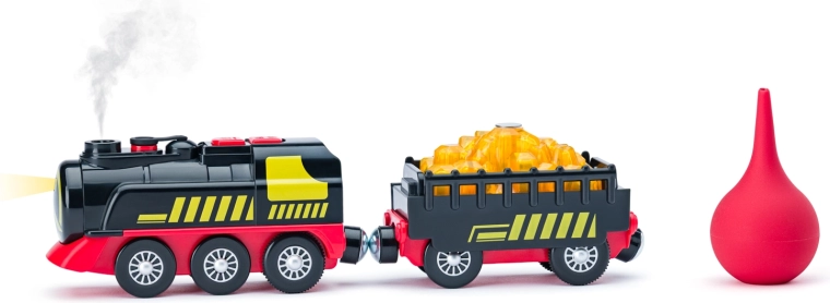 Elektrische Lokomotive mit Dampfeffekt und Güterwagen – 1 Stück