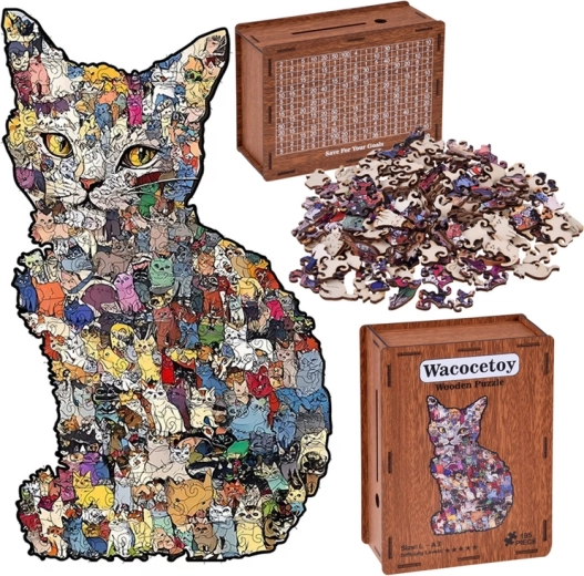 Holzpuzzle Katze 2-in-1 mit Schachtel–Sparbox (Vintage), A3, 195 Teile