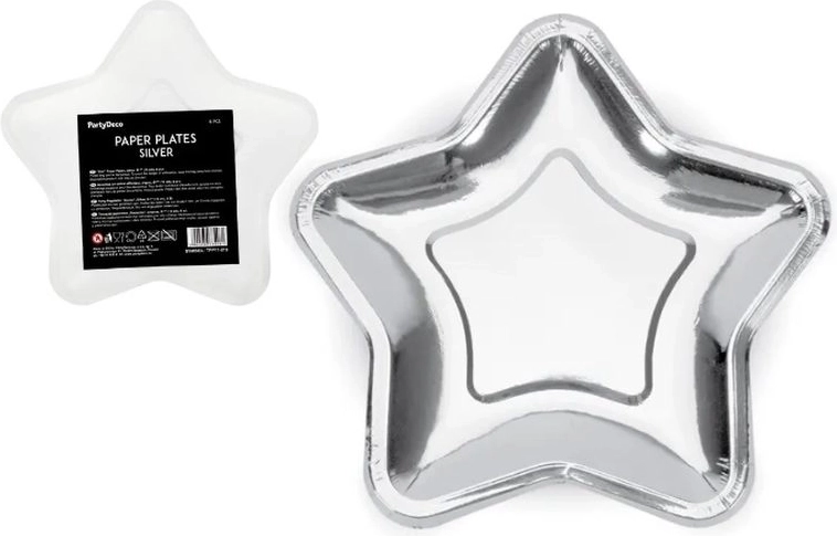 Papier-Teller in Sternform, silber, 18 cm (6 Stk.)