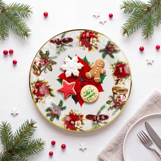 Weihnachtlicher Kunststoffteller mit Weihnachtssternmotiv, 37,5 cm