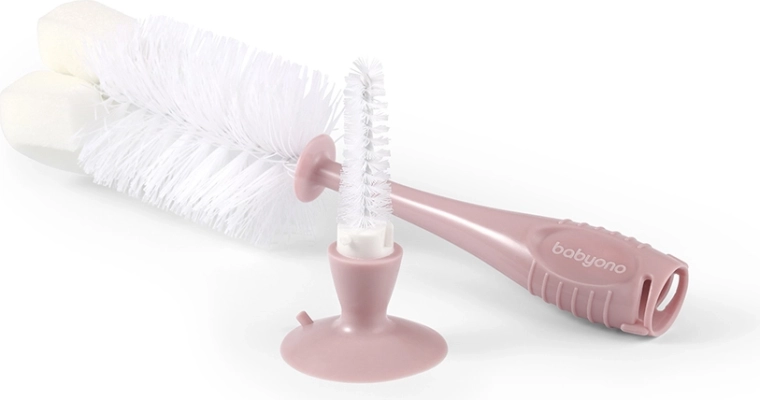 Babyono Bürste für Babyflaschen und Sauger mit Saugnapf, Pink