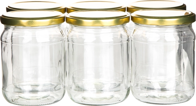 Set mit 6 Einmachgläsern 520 ml mit goldenen Schraubdeckeln Ø 82