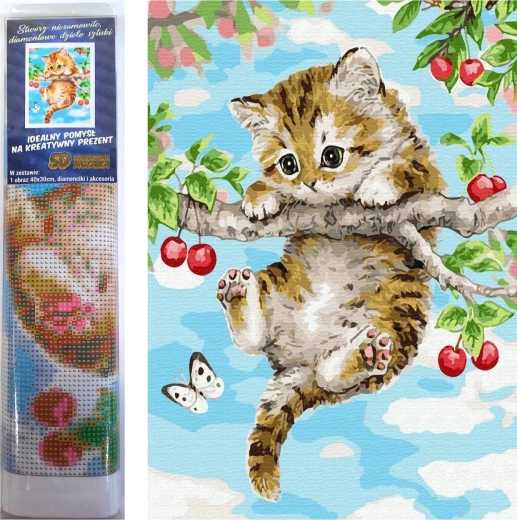 Norimpex Diamantmalerei Kätzchen auf Kirsche 30x40cm