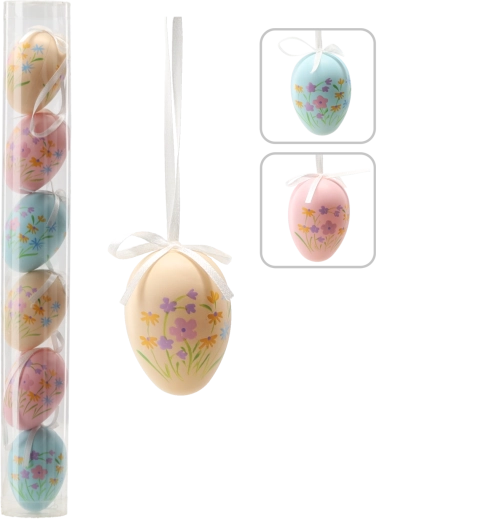 Set aus 6 Ostereiern mit Blumenmustern 6 cm