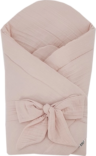 EKO Musselin-Wickeldecke mit Kokoseinlage und Schleife, pudriges Rosa 75 × 75 cm