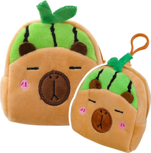 Plüsch-Geldbeutel mit Kapybara-Anhänger Wassermelone grün 9,5 × 8 cm