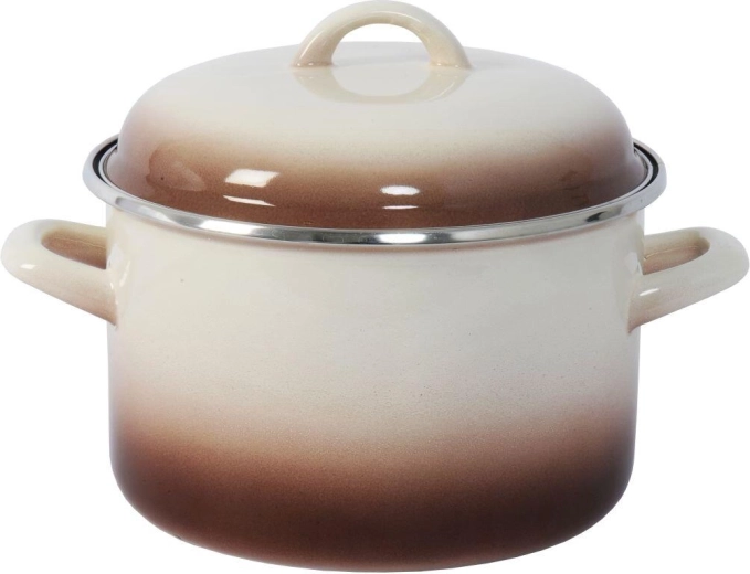 Emaille-Topf mit Deckel 20 cm, 4 l CAPUCCINO