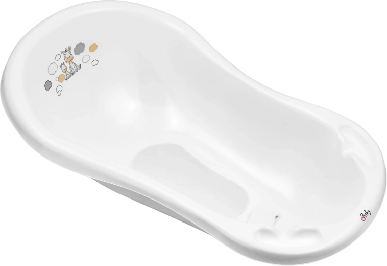Maltex Babybadewanne mit Stöpsel und rutschfester Einlage Zebra 84 cm, weiß