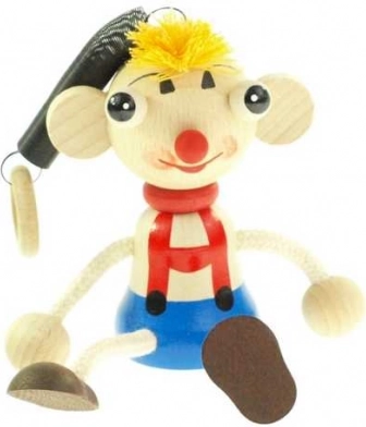 Junge mit großen Augen auf der Feder Holzfigur
