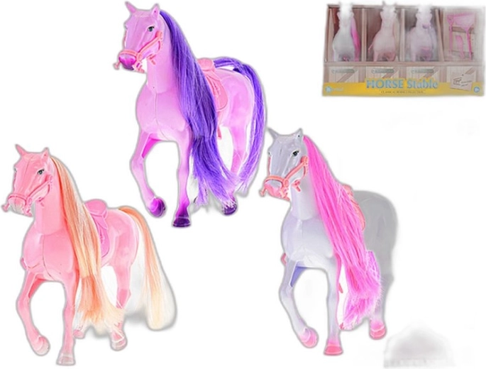 Pferd mit Sattel und Zubehör im Papierstall – 1 Stück