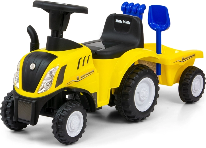 Milly Mally Kinder-Rutschfahrzeug Traktor New Holland T7 mit kippbarem Anhänger, gelb
