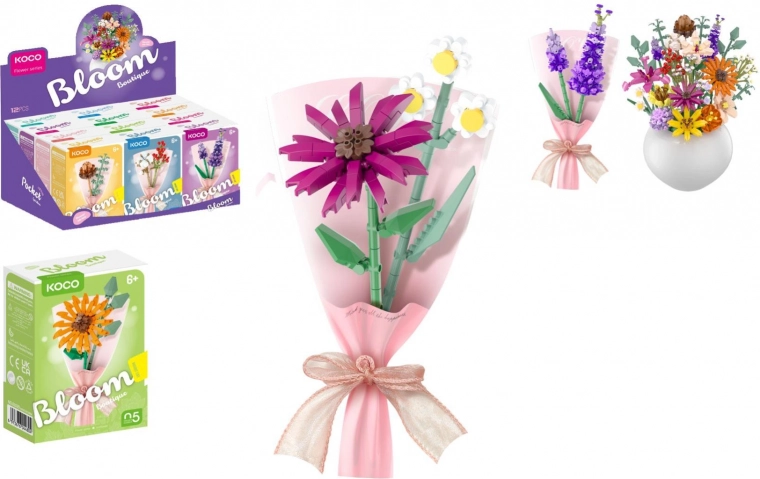 KOCO Mini-Bausteine: Blumenstrauß im Miniväschen, Mix verschiedener Arten