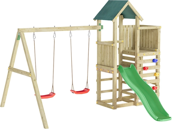 Marimex Kinder-Holzspielplatz Play Basic mit grüner Rutsche