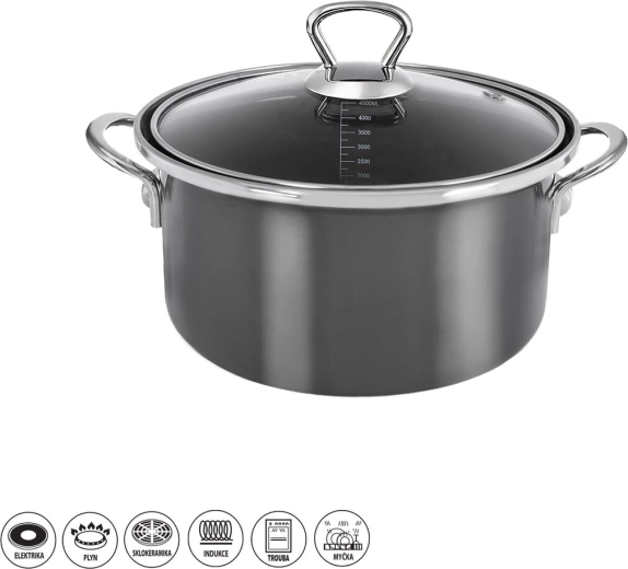 Emaillierter Kochtopf Metalic Lem 4,5 l mit Glasdeckel