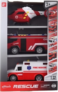 Set aus Feuerwehrfahrzeugen und Hubschrauber mit Sound und Licht, batteriebetrieben