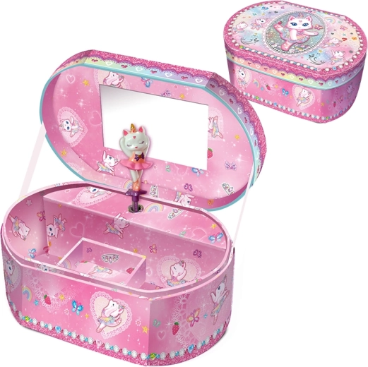 Musik-Schmuckkästchen mit Katzenmotiv – oval