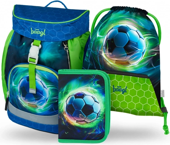 Schulrucksack, Federmäppchen und Beutel Baagl Airy Fußballball Set