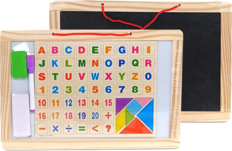 Doppelseitige magnetische Tafel für Kreide und Marker mit Buchstaben, Zahlen und Puzzle