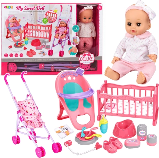 Interaktives Baby 3-in-1 mit Kinderwagen, Bettchen und Zubehör