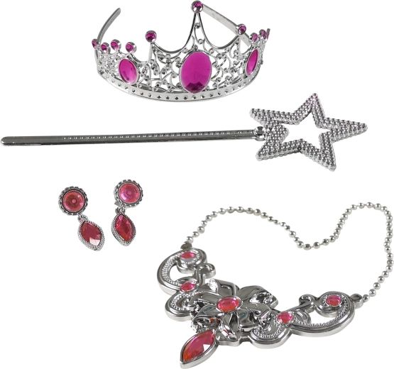 Rosa Prinzessinnen-Set mit Krone, Zauberstab und Schmuck
