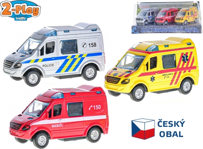 Set aus Metall-Einsatzfahrzeugen 2-Play Traffic 8 cm mit Rückziehmotor